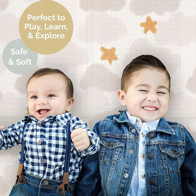 JumpOff Jo Foldable Foam Play Mat – Large Waterproof Baby & Toddler Activity Floor Mat, Double-Sided 70 x 59 Inch Play Surface
