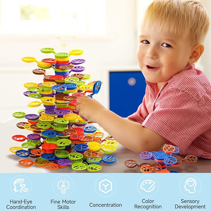 Stack-a-Rainbow-Tree Plastic Stacking Blocks 70 Piece, Balance Game Building Toys for Kids Ages 3-8, Preschool Kindergarten Educational Montessori Toys for 3 4 5 6+ Year Old Boys Girls Birthday Gifts