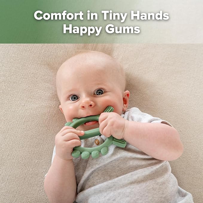 Haakaa Silicone Crab Baby Teether,Teething Toys,360° Baby Toothbrush Head for Infant Self-Brushing Training,Food-Grade Silicone,First Easter Gift,Pea Green