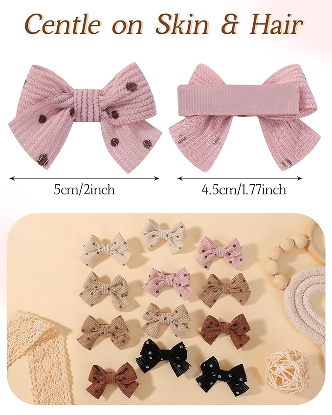 doboi 12 Pcs 2Inch Hair Clips Non Slip Small Bows Polka Dots Alligator Clips Hair Accessories for Little Girls Toddlers Teens