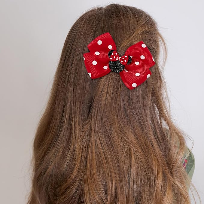 4PCS Mouse Ears Hair Bow Clips, 3 Inch Toddler Girls Polka Dot Hair Accessories, Birthday Party Decoration for Baby Toddler Girls