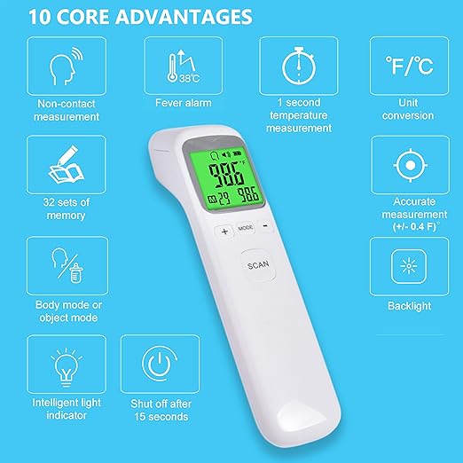 Non-Contact Forehead Thermometer - Infrared Digital Thermometer for Adults Kids Elderly, Touchless Temperature Scanner for Fever with Body and Object Modes (Batteries NOT Included)