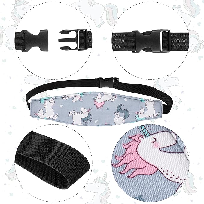 HESTYA 2 Pcs Carseat Head Support Toddler, Stroller Seat Headrest for Sleeping Traveling, Neck Relief Headband Strap for Kids Children Toddler Infant(Unicorn)
