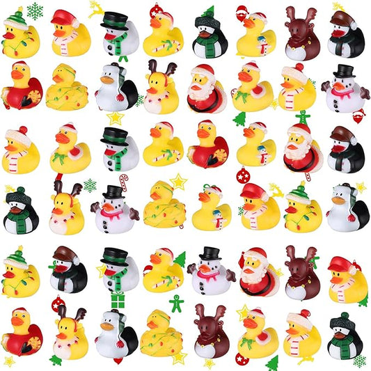 Sratte 48 Christmas Rubber Duck Bulk, Mini Santa Rubber Duck Bath Toys Assorted Xmas Party Decorations for Christmas Party Favors Stocking Stuffers Gifts for Coworkers Class (Typical Style)