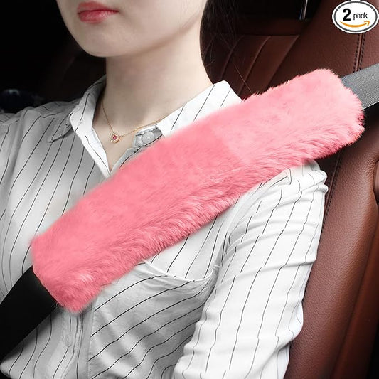 GAMPRO Car Seat Belt Pad Cover Kit, 2-Pack 13 inch Faux Rex Rabbit Fur Soft Comfortable Car Safety Seat Belt Strap Shoulder Pad for Adults and Children (2D)