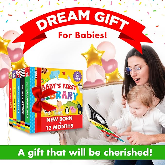 Madame Curie’s Baby's First Library Set of 5 | Baby Toys, for 0-3-6 Months, 0 to 1 Year Old, Toddler Board Books | Baby Shower, Birthday Gift Ideas for Newborn Girl & Boy, Infant Toys