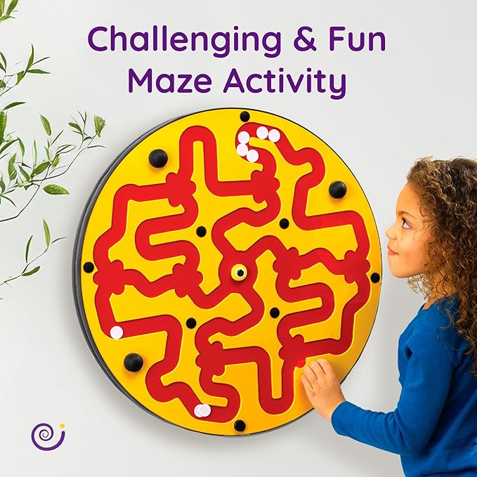 Amazer Toddler Wall Activity Board – Interactive Wall Activity for Kids – Colorful Rotating Maze Wheel Game – 22.5"x22.5", 21 lbs – Fun & Challenging Hands-On Play – Yellow on Red