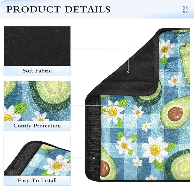 Cute Avocados Daisies Blue Checkered Seat Belt Covers Soft Seat Belt Strap Cover Pack of 2 Shoulder Strap Pad Protect Your Neck and Shoulder