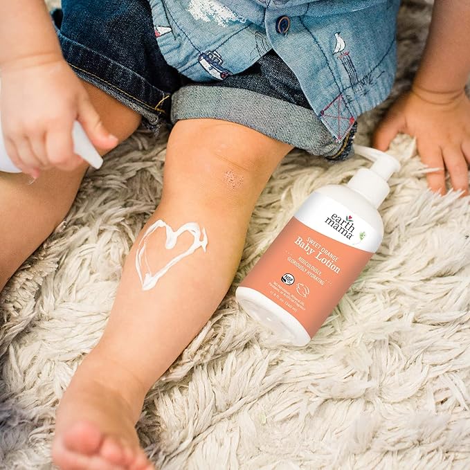 Earth Mama Sweet Orange Baby Lotion | Moisturizing Body Lotion for Dry Skin, Newborn Sensitive Skin Care, Face Moisturizer for Babies & Kids with Shea Butter, Calendula & Aloe, 8 Fl Oz