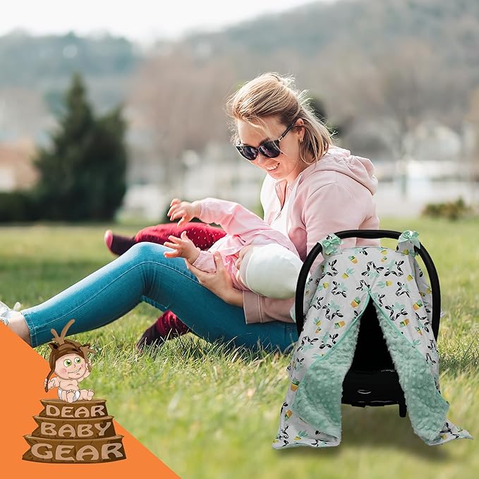 Dear Baby Gear Carseat Canopy - Car Seat Cover with Snap Opening for Girls & Boys - Infant Car Chair Canopies - Floral & Farm Prints - Nursing Covers -39"x32" (Cows and Cactus, Mint Dot)