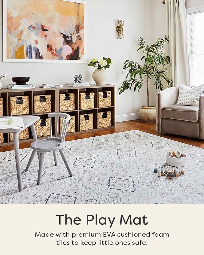 House of Noa Play Mat – 4x8 Oat Ula – Set of 8 Tiles – Cushioned EVA Foam Play Mat for Floor, Soft Interlocking Mats for Hard Floors