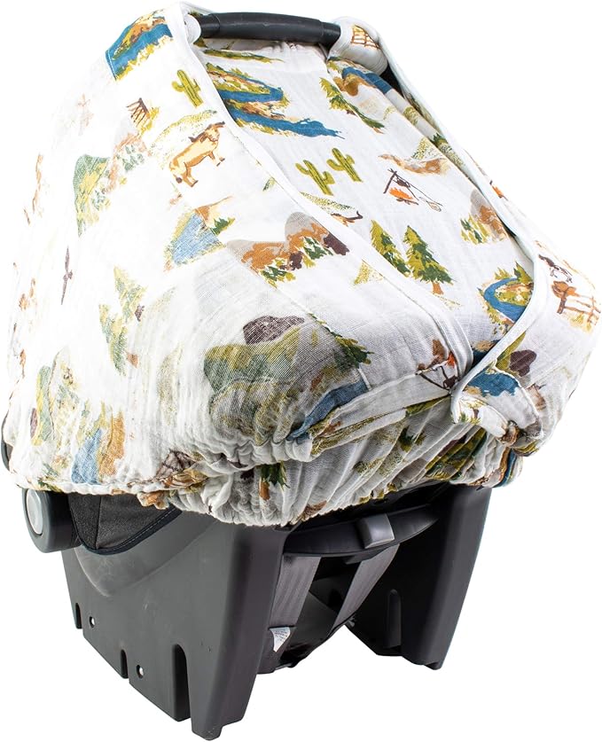 Bebe au Lait Muslin Car Seat Cover, Wyoming (Pack of 2)