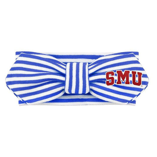Creative Knitwear SMU Mustangs Infant Girls Royal/White Striped Hair Knot Headband Embroidered Logo - Size Newborn - 4T