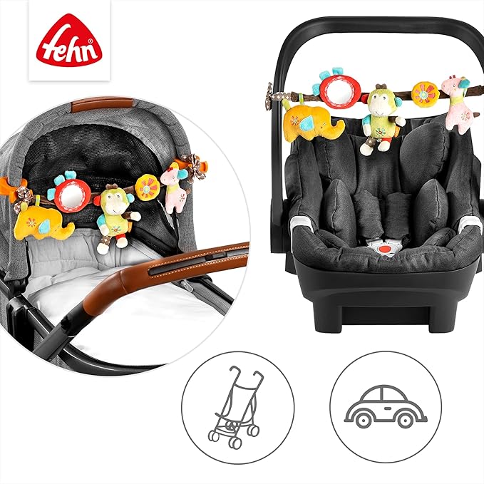 Fehn 074550 Safari Pram Chain – Mobile Chain with Cute Characters to Hang On Prams, Baby Seats Or Cots – for Babies and Toddlers from Newborns Upwards, Length : 45 cm