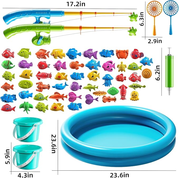 TEMI Magnet Fishing Game for Kids 4-8, Fish Toys for Kids 3-5, Bathtub Floating Fishing Pole, Water Table Pool with Rod Net, Summer Water Play Indoor and Outdoor, Gifts for Holiday for Boy and Girls
