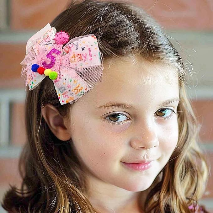 Sprinkle Confetti Hair Bow - First Birthday Pink Party Decoration for Baby Girls, Ice Cream Theme Birthday (5th Girls Hair Bow)