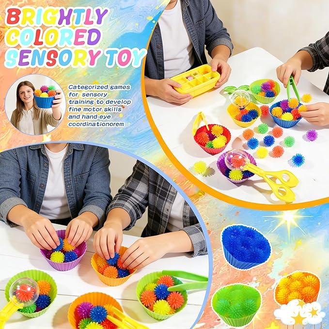 Bbiamsleep 78 Pcs Sensory Bin Filler Sensory Bin Items Fine Motor Skills Include Colorful Hedge Balls Tweezers Scissors Clips Sorting Cup for Sorting Counting Training