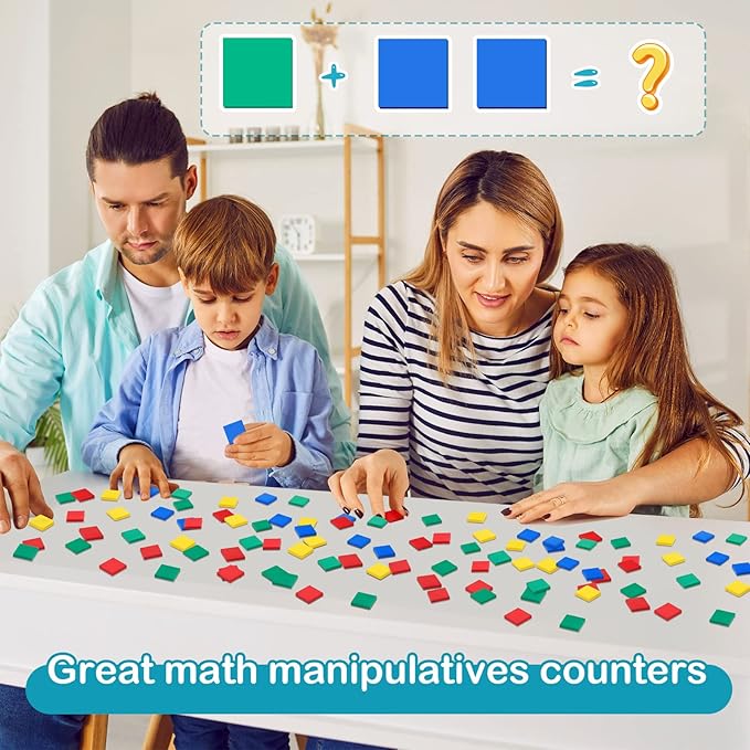Jexine 800 Pcs Foam Square Counters Color Tiles Square Color Sorting Tiles Math Counters Manipulatives, Sorting Toy, Counting, Learning, Classroom Crafts, Bingo for Kids with Storage Box