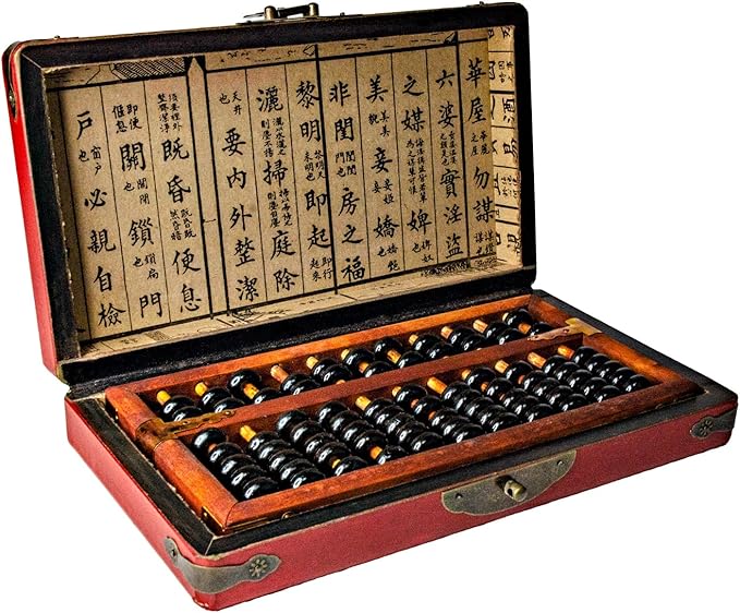 Larcele 11 Column Classic Wooden Abacus with Vintage Leather Box, Soroban for Study, Home Decorationt, Aging Treatment SP-03