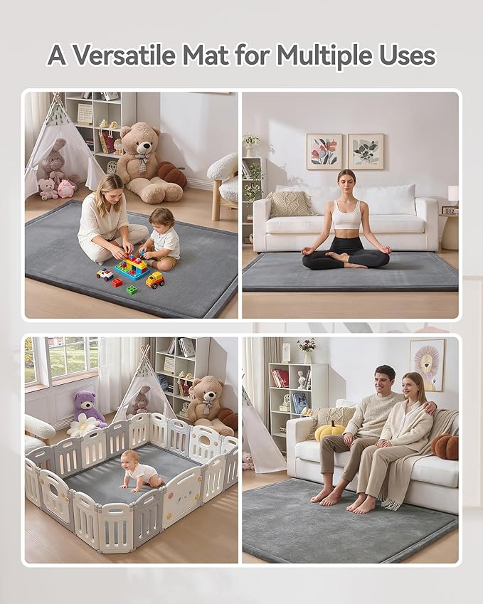 Baby Play Mat for Floor, 1.2" Thick Extra Large Memory Foam 59"×79" Playpen Mat for Kids, Infants, Toddlers - Soft Baby Crawling Mat for Tummy Time, Sitting with Non-Slip Bottom, Dark Gray