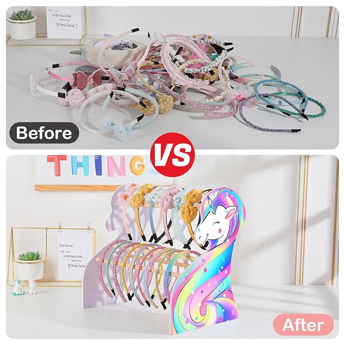 FIOBEE Girls Headband Holder Organizer Unicorn Headband Storage Hair Accessories Organizer Hairband Display Stand Home Room Decors for Kids