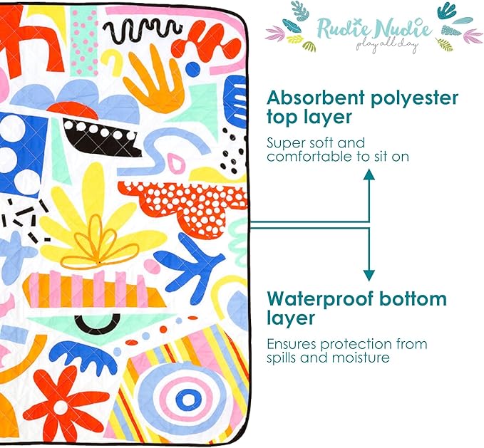 Rudie Nudie Jumbo Picnic Rug, Large Picnic Mat, 6'7" x 6'7", Outdoor Waterproof Picnic Blanket Beach Mat, Foldable & Waterproof, Picnic Blankets Ideal for Beach & Park, Outdoor Blanket, Pop Pip Pow
