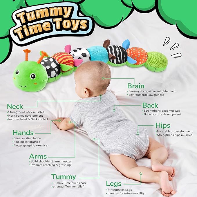 LIGHTDESIRE Baby Toys 6-12 Months Musical Caterpillar,Stuffed Animals Infant Toys 0-6 Months Sensory Toy with Ruler Design,Crinkle&Ring Bell,Baby Teething Toys Tummy Time Gifts Easter Basket Stuffer