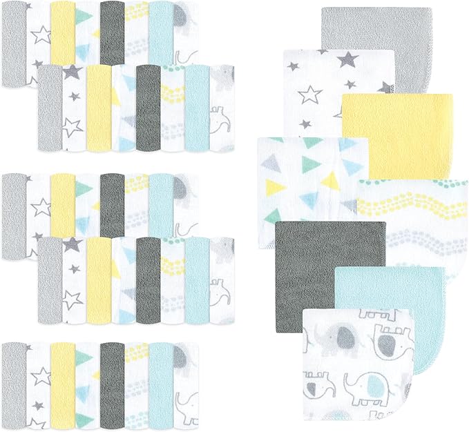 Luvable Friends Unisex Baby Cotton Rich Washcloths, Boy Basic Elephant, One Size