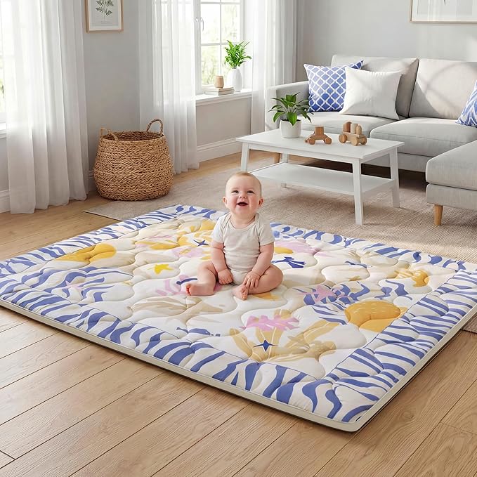 1.5" Thicker Baby Play Mat for Floor, 59x71 Removable & Machine Washable Cover Playpen Mat Softness Foam Mats, Easy-Clean Hygienic, Comfort Safety Kids Crawling Living Room (Undersea Corals)