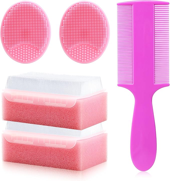 Cradle Cap Brush for Babies, 5Pcs Cradle Cap Treatment Set with Soft Bristle Brushes Silicone Scrubber Long Comb for Newborn Bathing Essentials Baby Brush and Comb Set (Pink)
