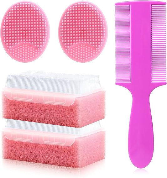 Cradle Cap Brush for Babies, 5Pcs Cradle Cap Treatment Set with Soft Bristle Brushes Silicone Scrubber Long Comb for Newborn Bathing Essentials Baby Brush and Comb Set (Pink)