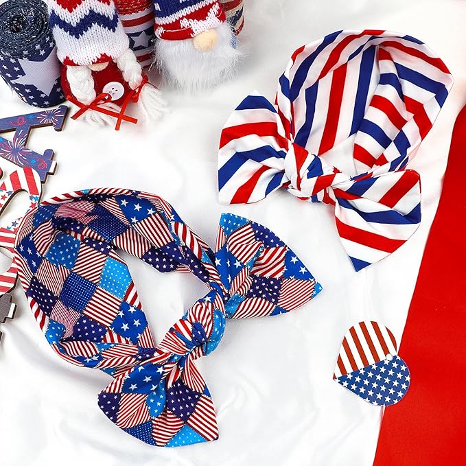 LemonSpace Handmade 4th of July Accessories,USA Baby Bows Premium Stretchy Soft Newborn Infant Baby Girls Boys Wraps Toddler Headbands Trendy and Classic Designs (Flag Star Print)