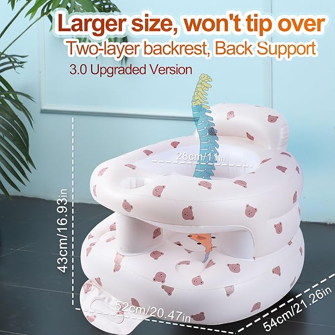 Upgraded Inflatable Baby Seat with Safety Guardrails, Thicker Sit Me Up Floor Seat for Baby Chair Sit Me Up, Blow Up Baby Chair Built in Air Pump for Babies 3-36 mth