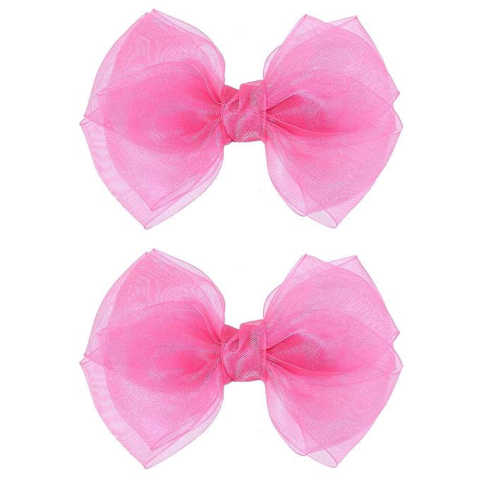 Hot Pink Mesh Hair Bow Clips 4" Organza Double Tulle Bow Barrettes Alligator Hair Pins Boutique Birthday Party Dress outfit Decor Accessories Valentines Xmas Gift for Teens Toddler Girls Kids