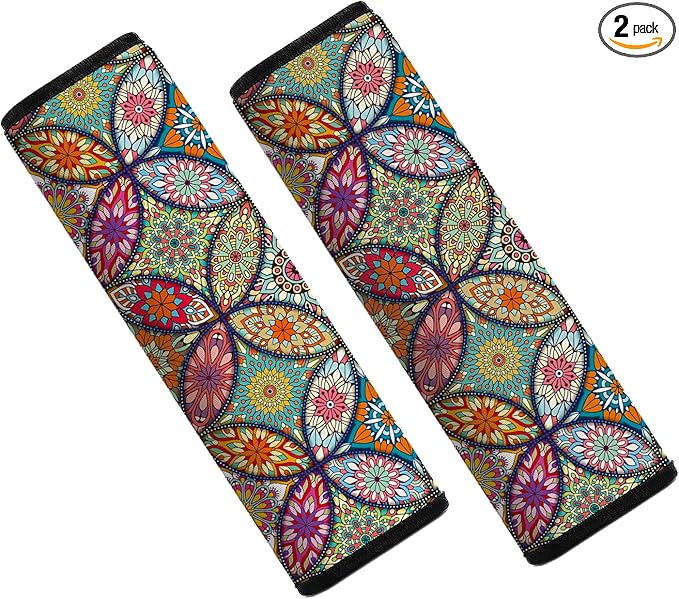Car Seat Belt Pad Cover, 2-Pack Soft Car Safety Seat Belt Strap Shoulder Pad for Adults and Children, Suitable for Car Seat Belt, Backpack, Shoulder Bag (Pretty Mandala)