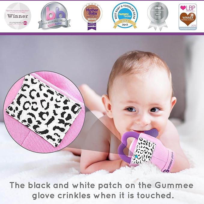 Gummee Glove Baby Teething Mitten 6 Months + Premium Quality Detachable Teether Ring and Travel Bag - Turquoise - Undroppable - Soothe Babies Painful Gums Naturally