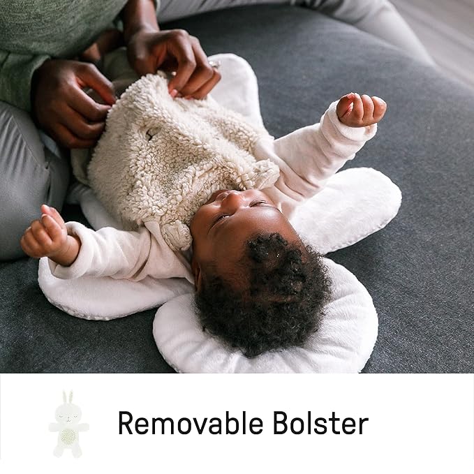 Ingenuity InLighten Baby Bouncer Infant Seat with Light Up -Toy Bar, Vibrations, Tummy Time Pillow & Sounds, 0-6 Months Up to 20 lbs (Twinkle Tails Bunny)