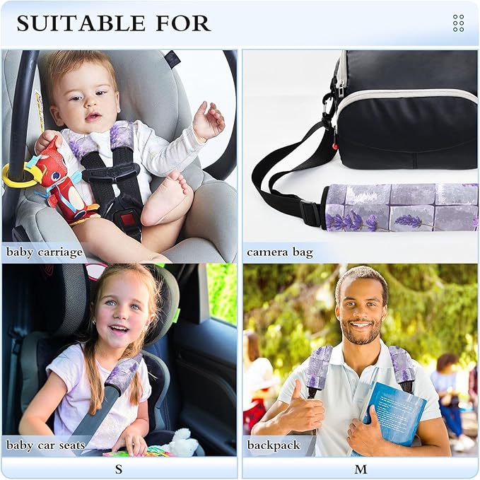 CHIFIGNO 2Pcs Seat Belt Cover Violet Lavender Flowers Seat Belt Strap Cover Universal Car Seat Shoulder Protector Protect Your Neck and Shoulder