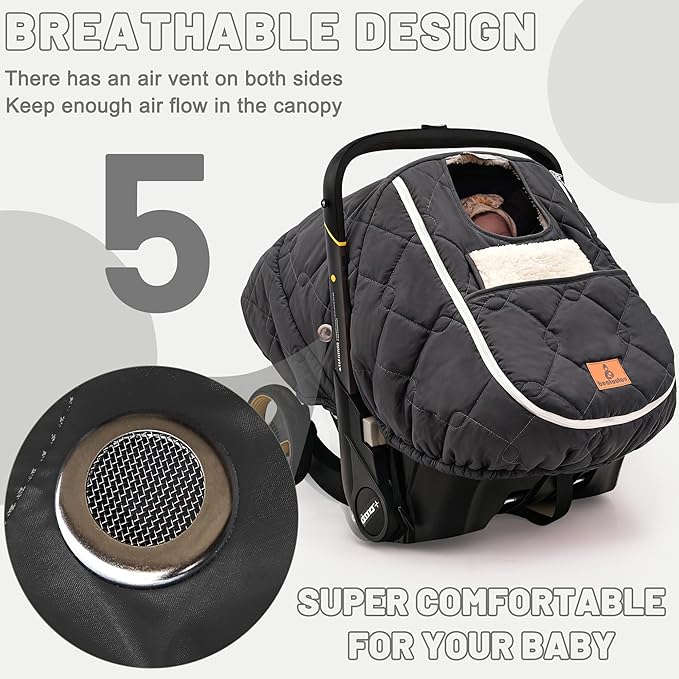 Winter Carseat Cover for Baby,Waterproof Baby Car Seat Cover Compatible with Doona Car Seat and Stroller，Winter Infant Carseat Canopy, Keeps Babies Warm and Cozy (Black)
