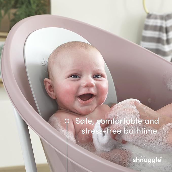 Shnuggle Newborn Baby Bath | Built in Support Bump and Soft Backrest | Suitable from Newborn | Bath Seat Support Includes Plug | Pebble Grey
