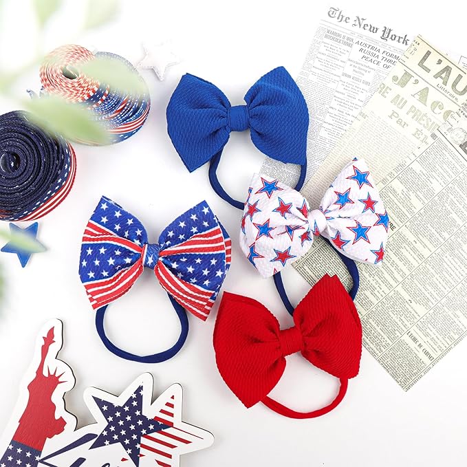 YanJie 4.5'' 4pcs 4th of July Baby Girl Bows Blue American Patriotic Headband Baby Red Hair Accessories Newborn Bows Toddler Girls Headband