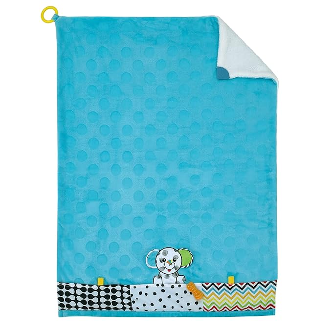 Sassy Baby Eli Elephant Aqua, Multi-Colored Super Soft Sherpa Baby Blanket with Teether Corners