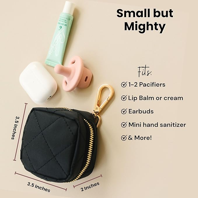 Lion & Light® Baby Pacifier Holder Case | Travel-Friendly Pacifier Case for Diaper Bag | Easy Clean Pacifier Holder for Baby Essentials | Small Zippered Binky Holder | Clip-On Black Pod Pouch