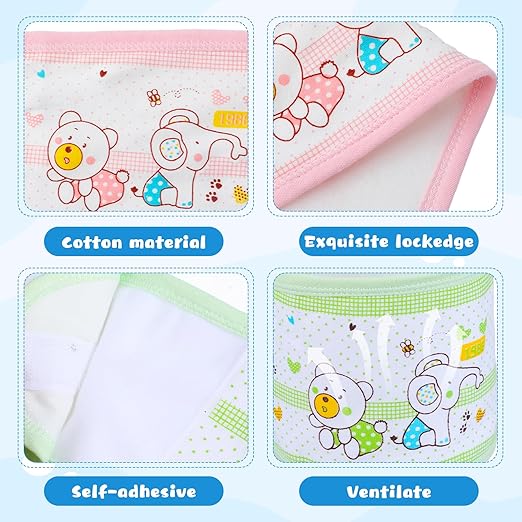 Beavorty Newborn Belly Band 4Pcs Infant Navel Belt Cotton Umbilical Cord Wrap Cartoon Soft Baby Belly Button Band for Colic Relief and Tummy Protection