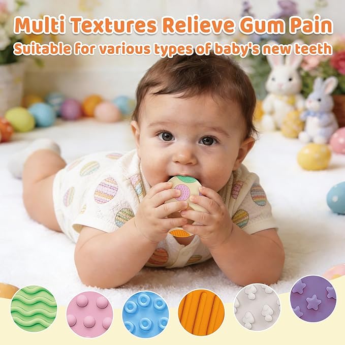 Easter Eggs Baby Teething Toys, Basket Essentials Stuffers Silicone Egg Teether Toys for Infant & Babies & Toddlers, Baby's First Easter's Stuffer Gift for Boys Girls BPA Free Easter