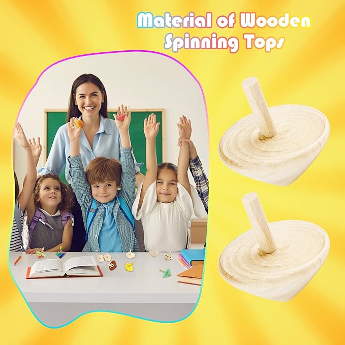 20 Pack DIY Wooden Spinning Tops Unfinished Wooden Gyroscopes to Paint for DIY Craft Projects and Family Games