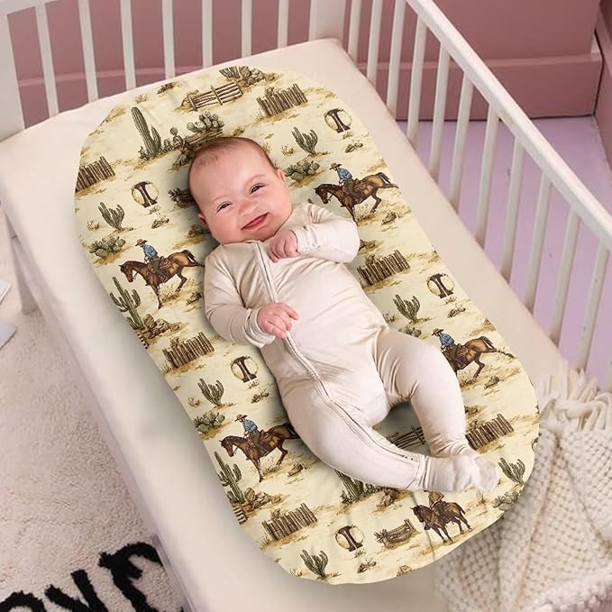 Western Cowboy Baby Lounger Cover Horse Southwestern Infant Lounger Covers for Newborn 31.5'' x 21.3'' Soft and Breathable Baby Nest Slipcover for Boys Girls