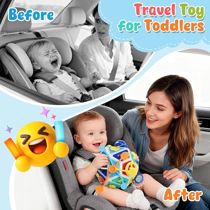 22-in-1 Baby Busy Board Activity Cube Toys, Montessori Toy for 1 Year Old Toddlers, Educational Learning Sensory Travel Toys for Infant 6-12 12-18 Months, 1st Baby Birthday Gifts for Boys Girls