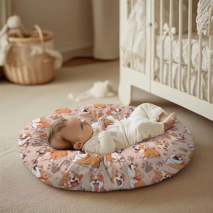 Cartoon Corgi and Paw Newborn Lounger Cover Lounger Cover for Boys Girls Comfy Fit Infant Lounger for Baby, Infant Removable Slipcover Breathable and Washable