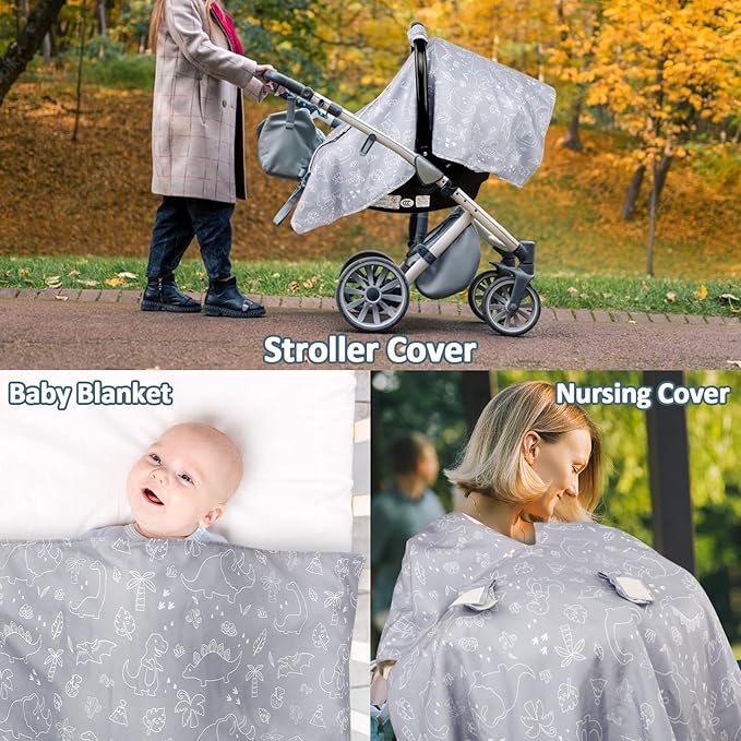 Car Seat Covers for Babies, Peekaboo Opening Infant Car Seat Canopy for Baby Boys Girls, 2 in 1 Mom Nursing Breastfeeding Covers, Minky Warm Carseat Canopy for Newborn, Dinosaur